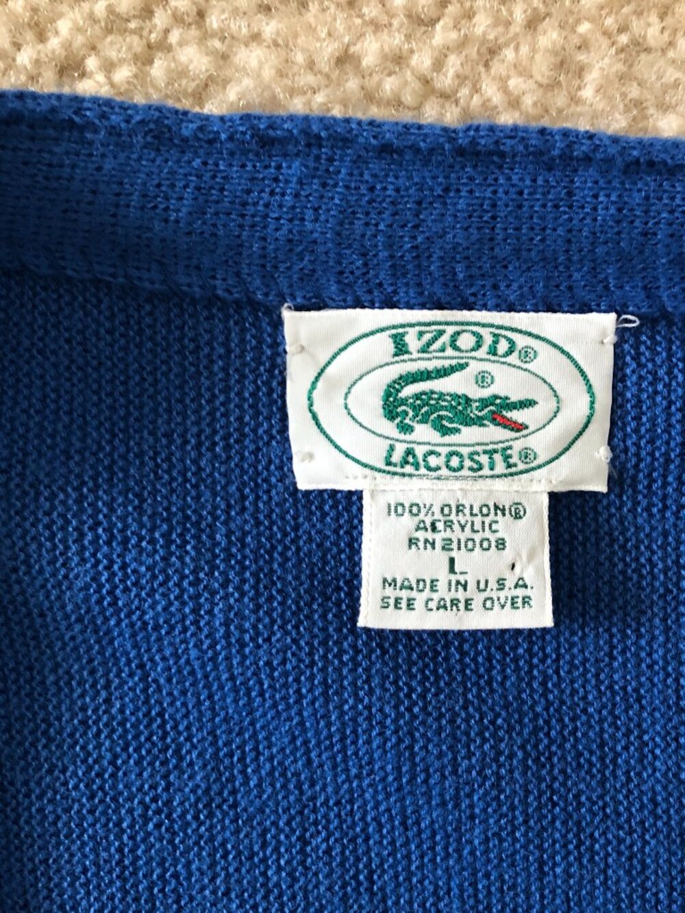 Vintage Izod Lacoste Cardigan Sweater Mens Large Blue Croc Logo 80s Large - Picture 3 of 10